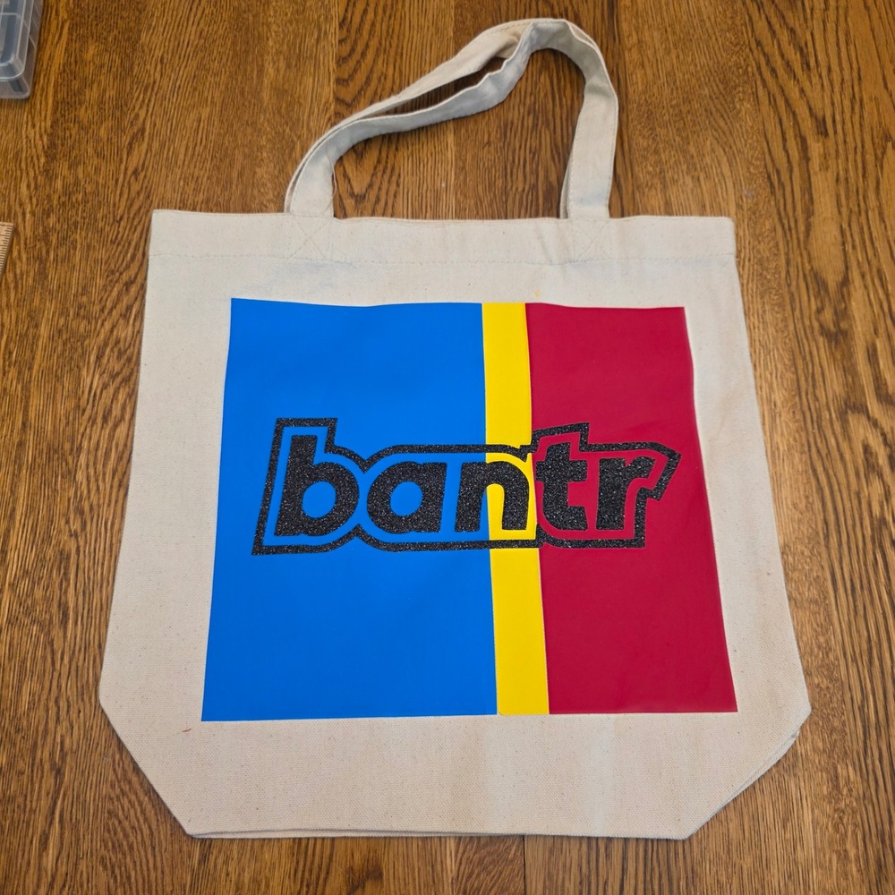 Ted‎ Lasso Bantr Canvas Tote Bag Cream Blue Red Graphic TV Show Merch Glitter